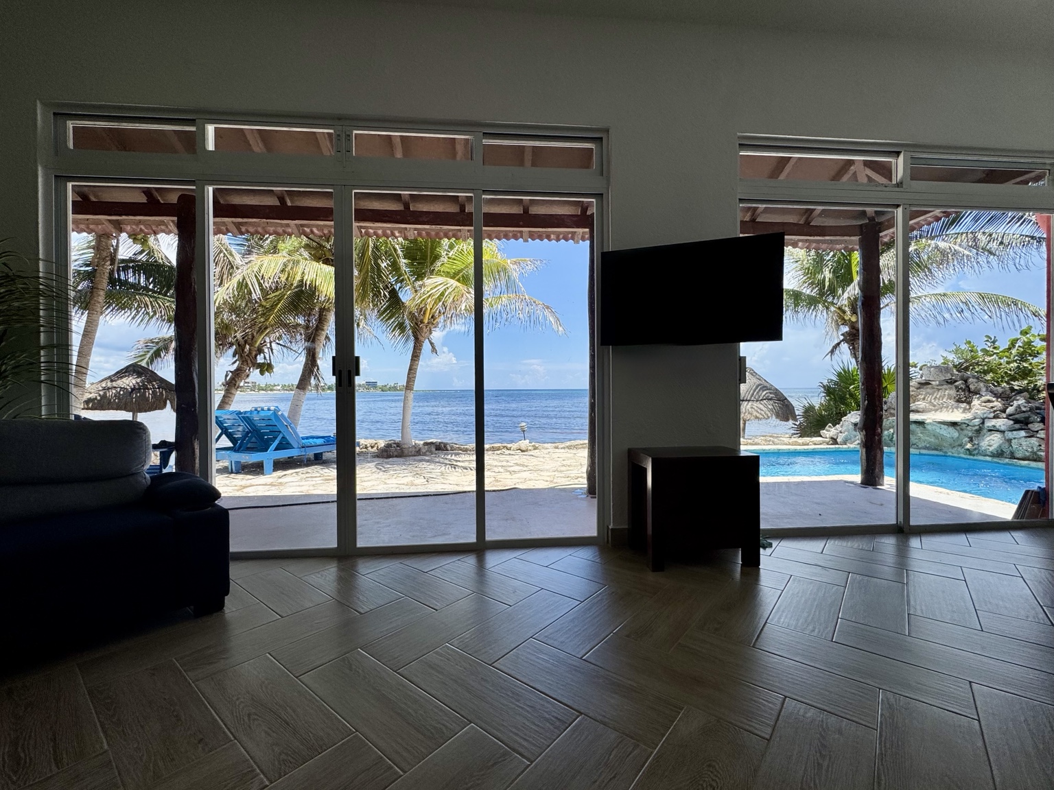 Living room with oceanfront view